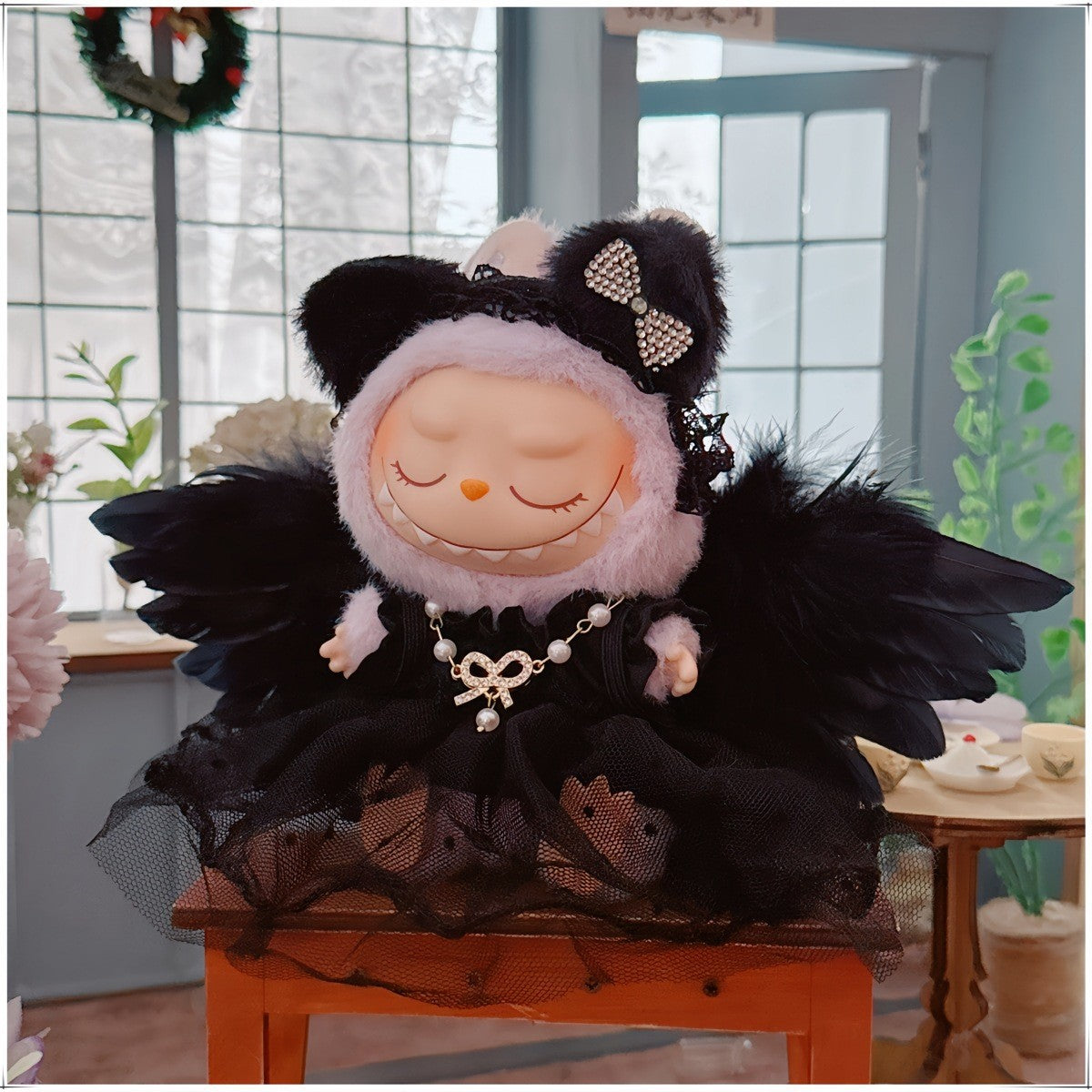 Labubu Doll Decoration - Black Fluffy Doll Hair Headband