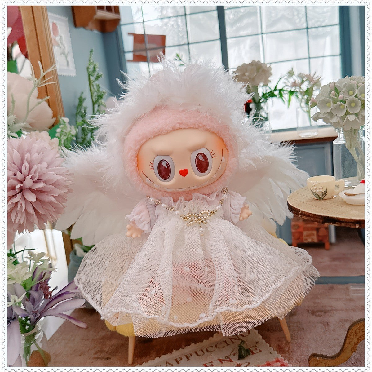 Labubu Doll Decoration - White Fuzzy Headband