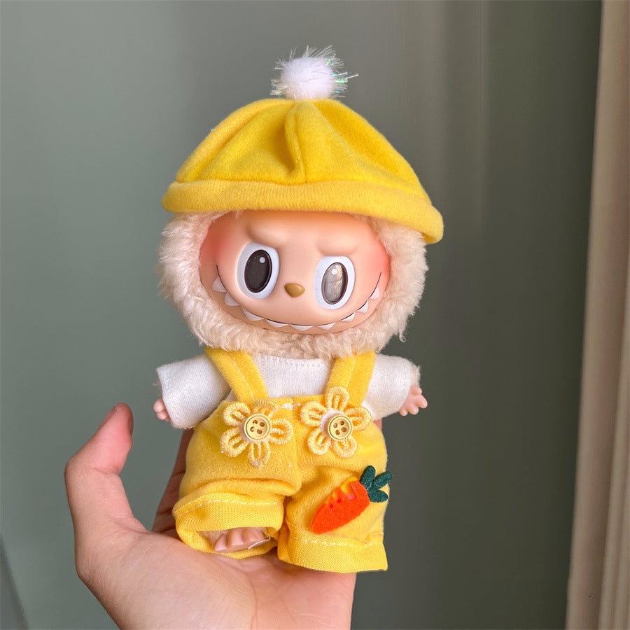 17cm Labubu Outfit - Carrot Flower Overalls | Whimsical Doll Clothes