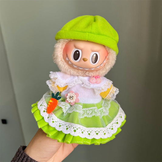 17cm Labubu Outfit - Carrot Green Dress Set