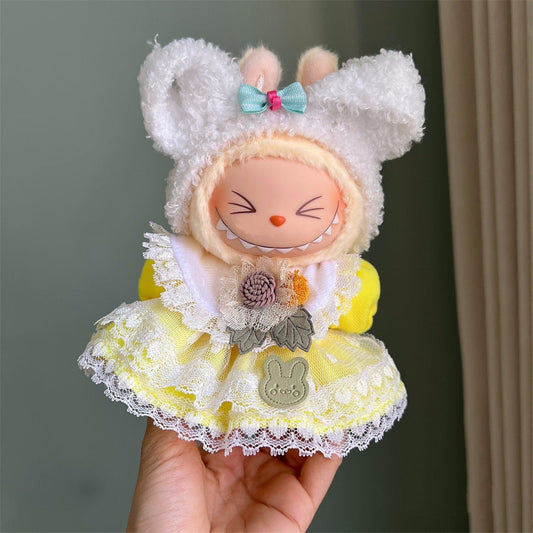 17cm Labubu Outfit - Yellow Mouse Cake Dress | Kawaii Doll Skirt Set