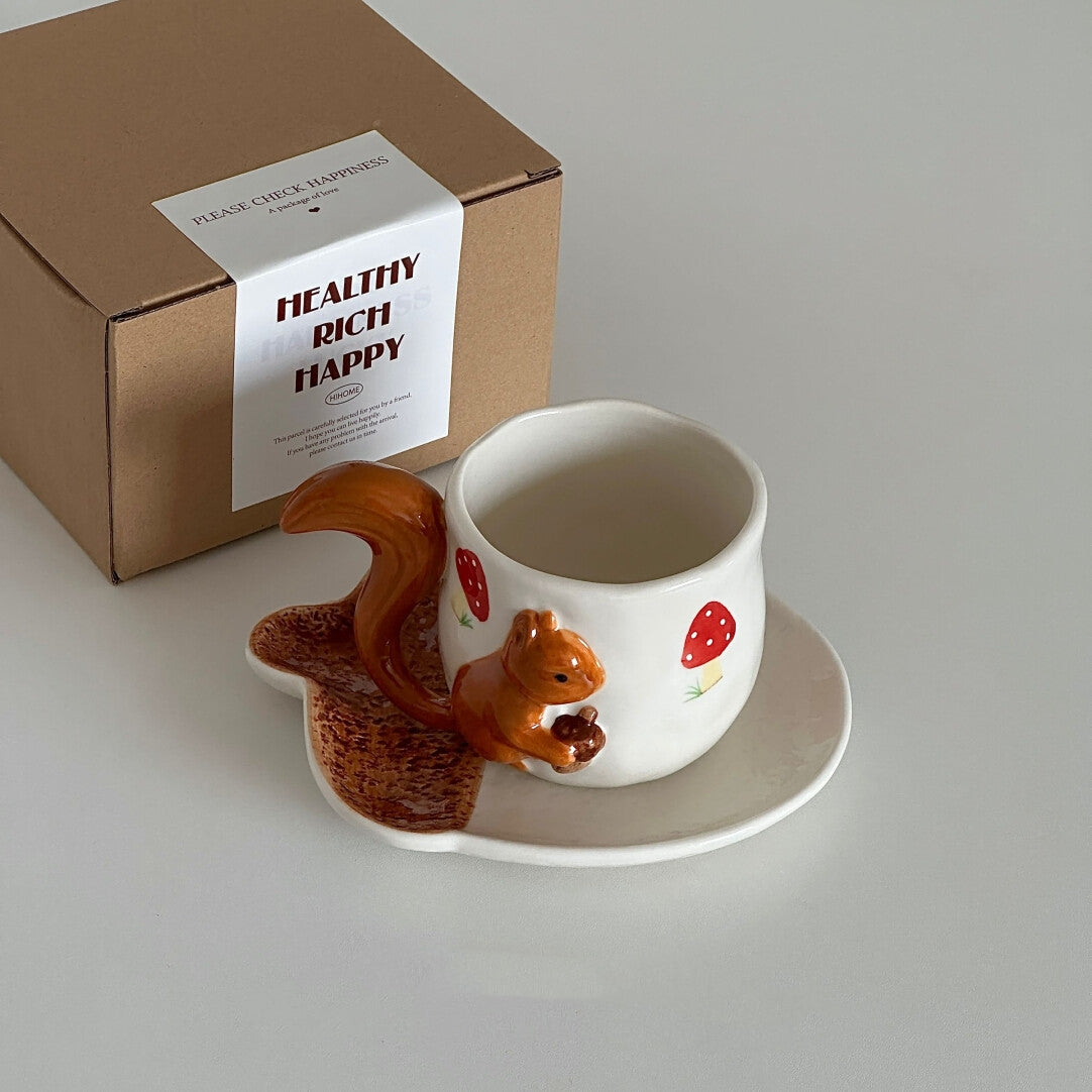 3D Squirrel Ceramic Mug Set - Handcrafted Animal Design Coffee Cup, High-Unique Gift