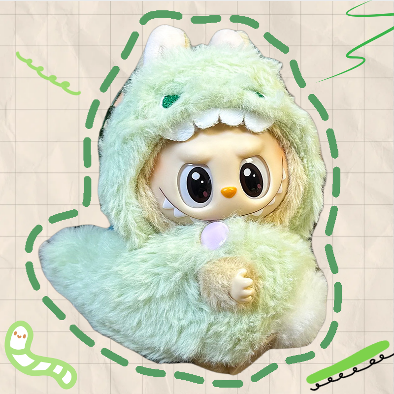 Labubu Outfit 17cm- 3D Green Dinosaur (Hooded Puffer Jacket + Tail)