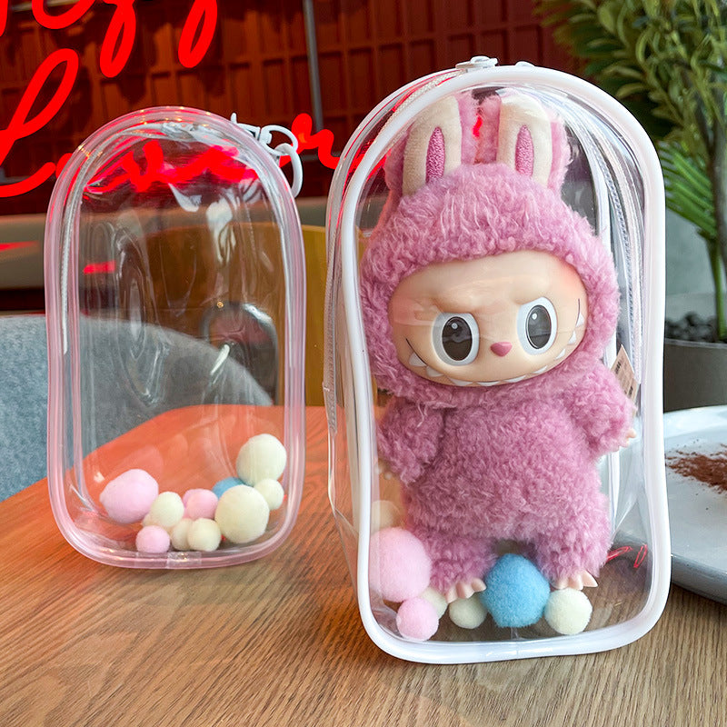 LABUBU Clear PVC Doll Protector – Dustproof Oval Hanging Bag for Storage & Travel