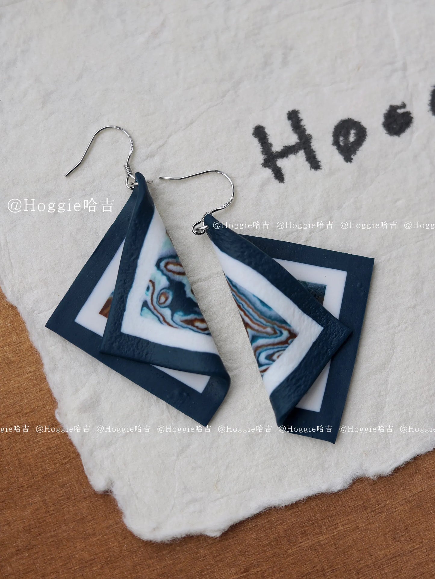 Handmade Clay Earrings Abyssal Blue- Unique Artisan Jewelry Gift