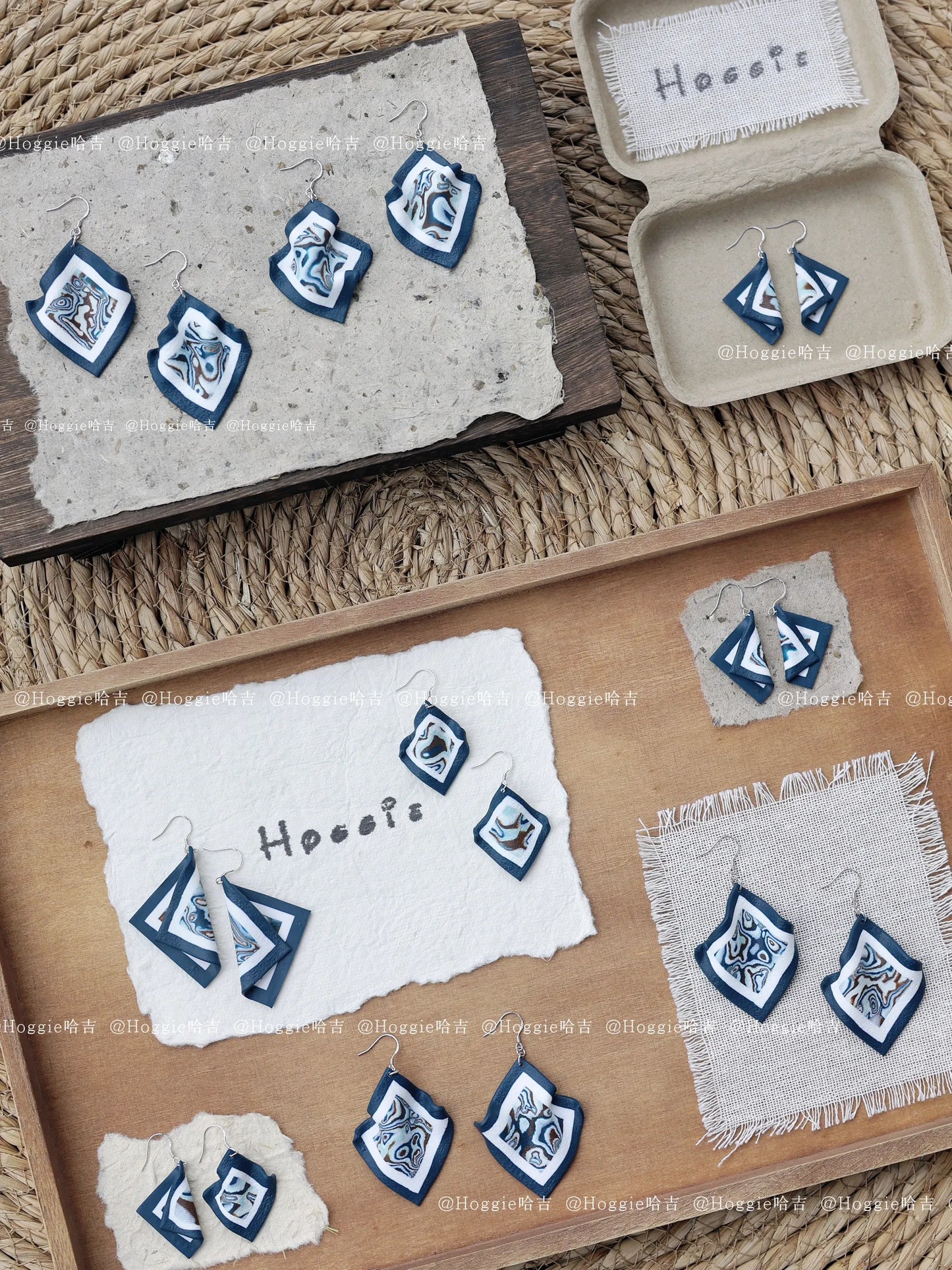 Handmade Clay Earrings Abyssal Blue- Unique Artisan Jewelry Gift