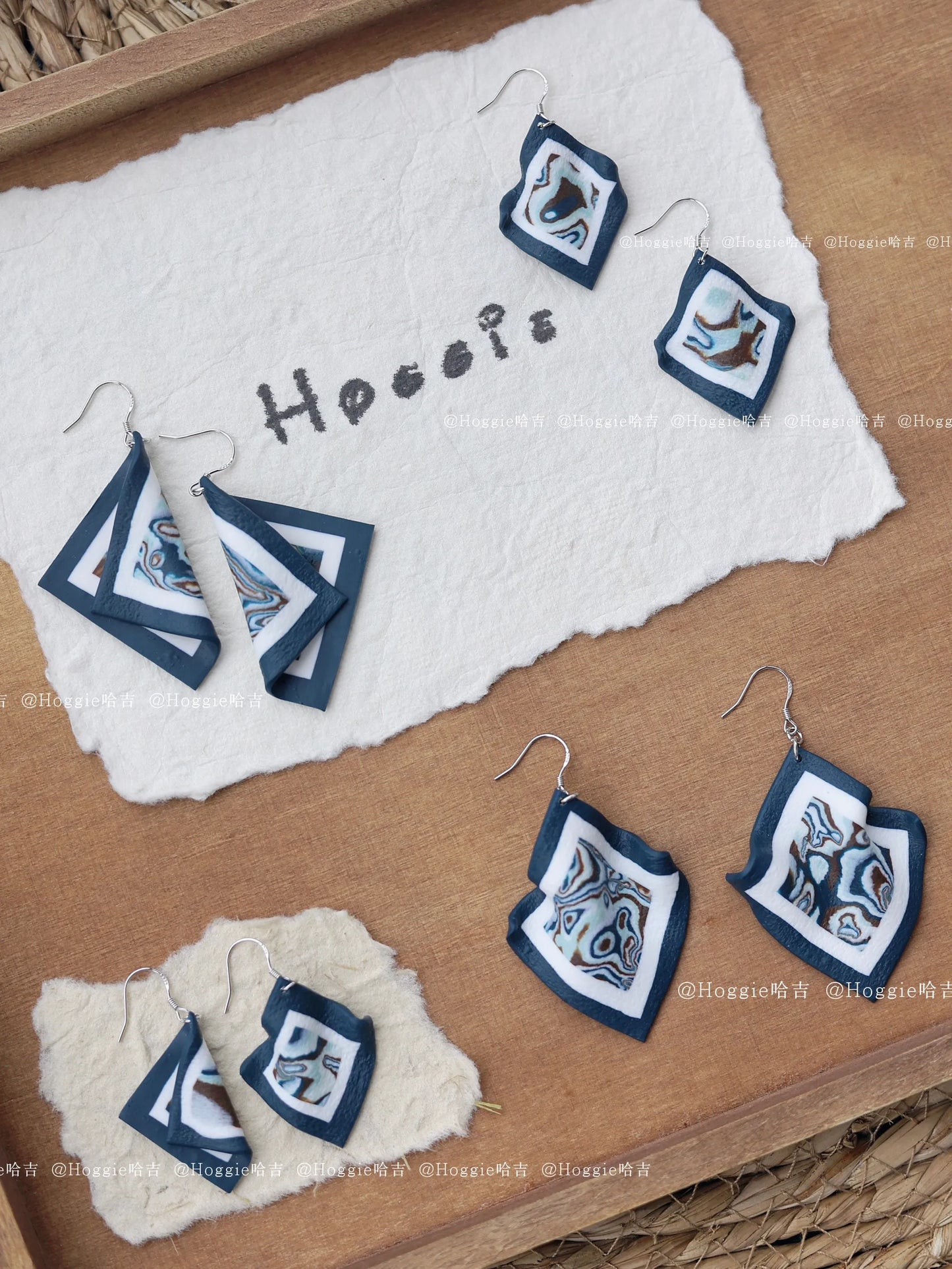 Handmade Clay Earrings Abyssal Blue- Unique Artisan Jewelry Gift