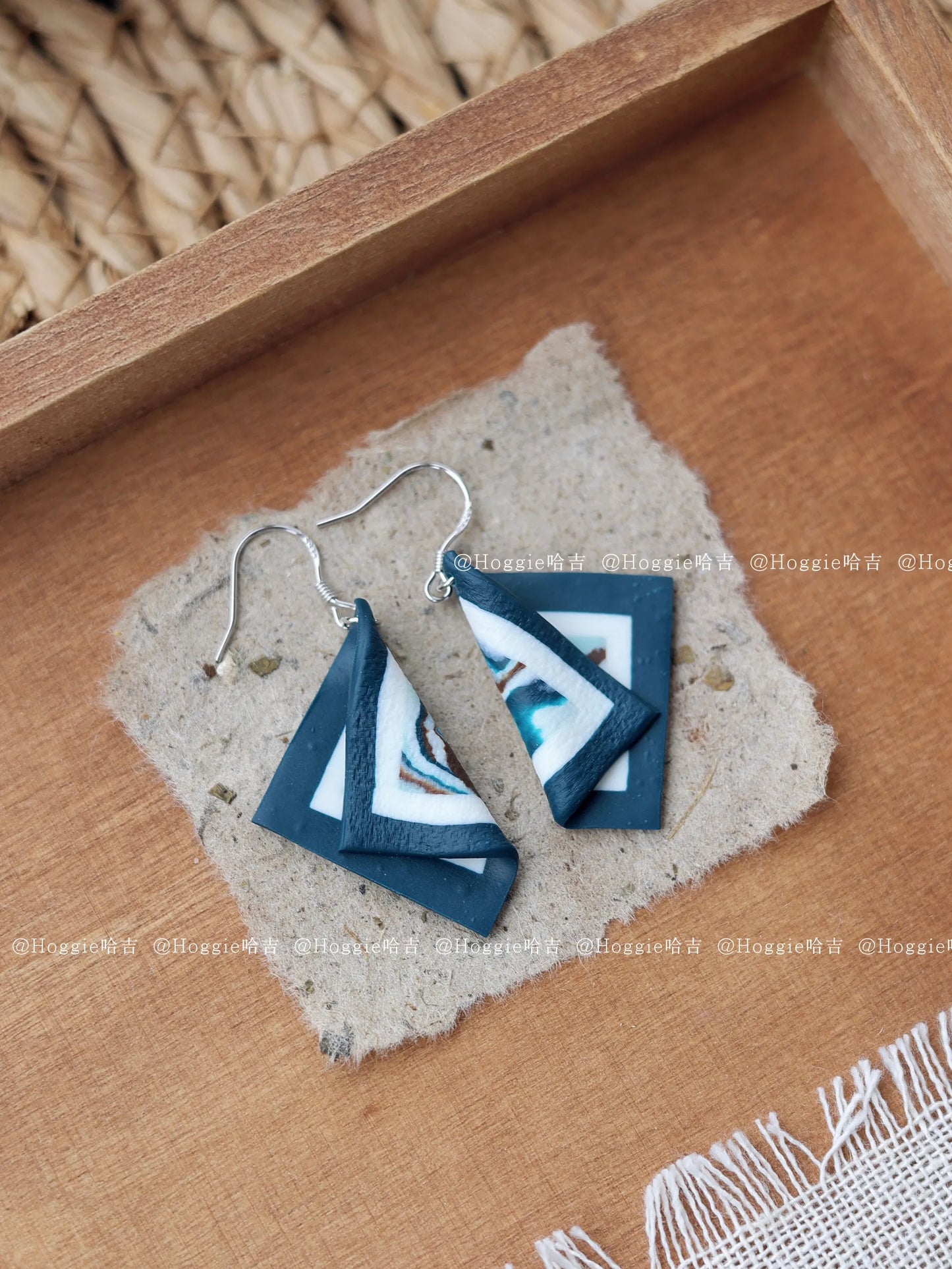 Handmade Clay Earrings Abyssal Blue- Unique Artisan Jewelry Gift
