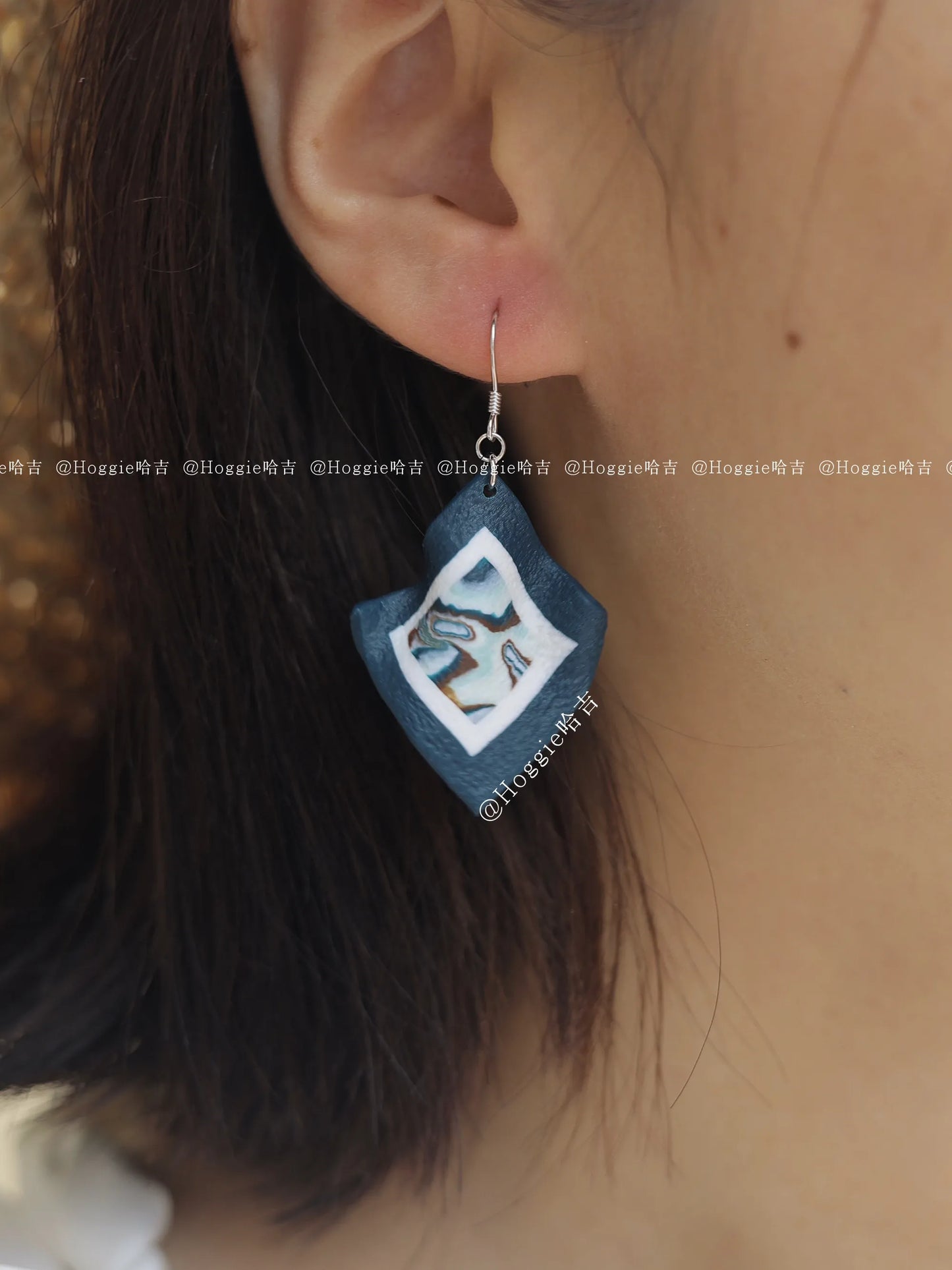Handmade Clay Earrings Abyssal Blue- Unique Artisan Jewelry Gift