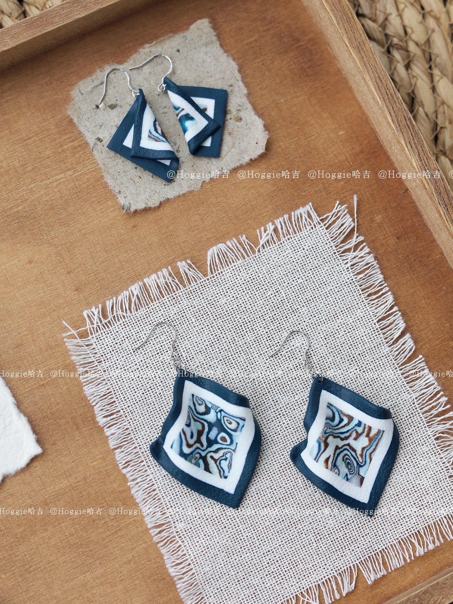 Handmade Clay Earrings Abyssal Blue- Unique Artisan Jewelry Gift