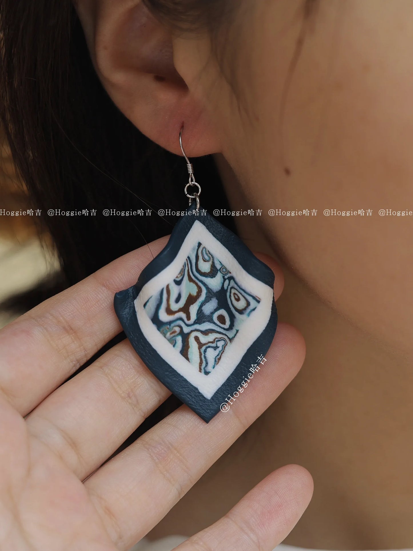 Handmade Clay Earrings Abyssal Blue- Unique Artisan Jewelry Gift