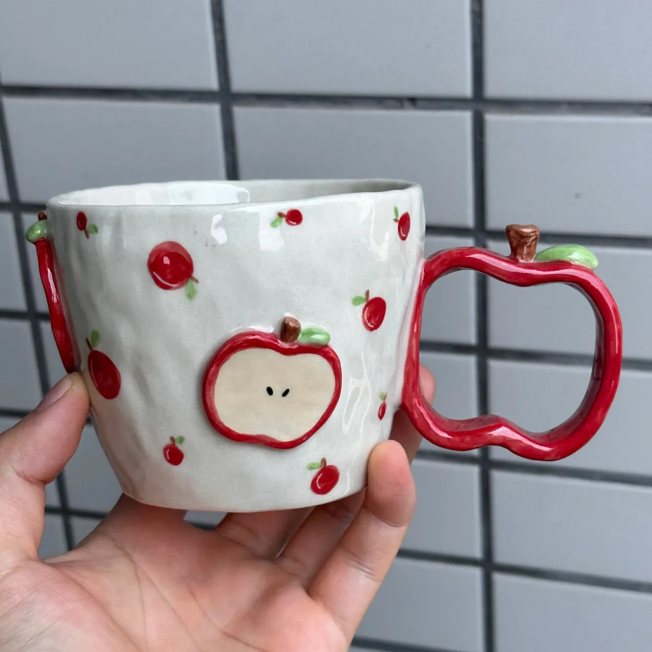 Artisan Hand-Built Apple Mug - Unique Ceramic Coffee Cup