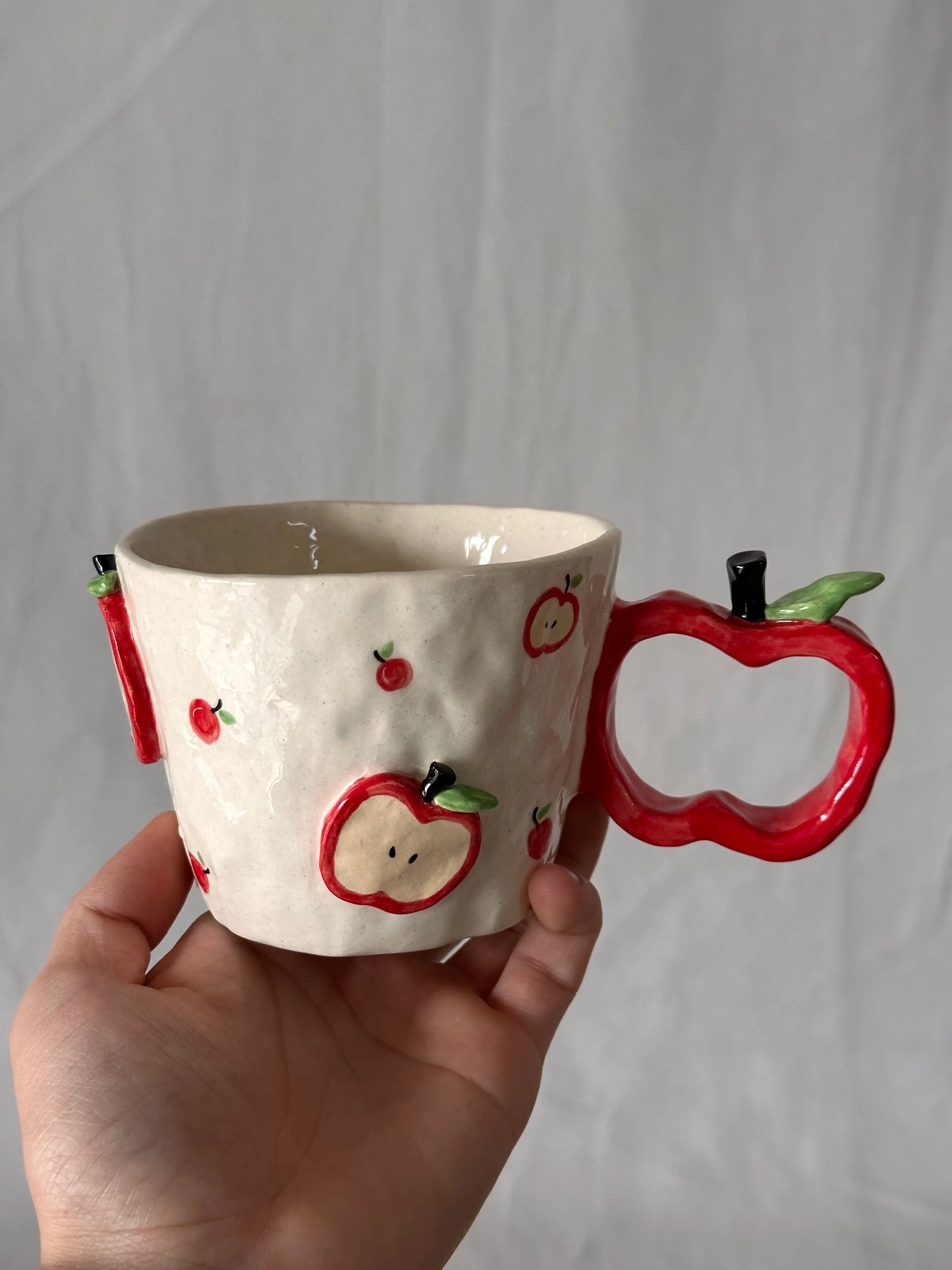 Artisan Hand-Built Apple Mug - Unique Ceramic Coffee Cup
