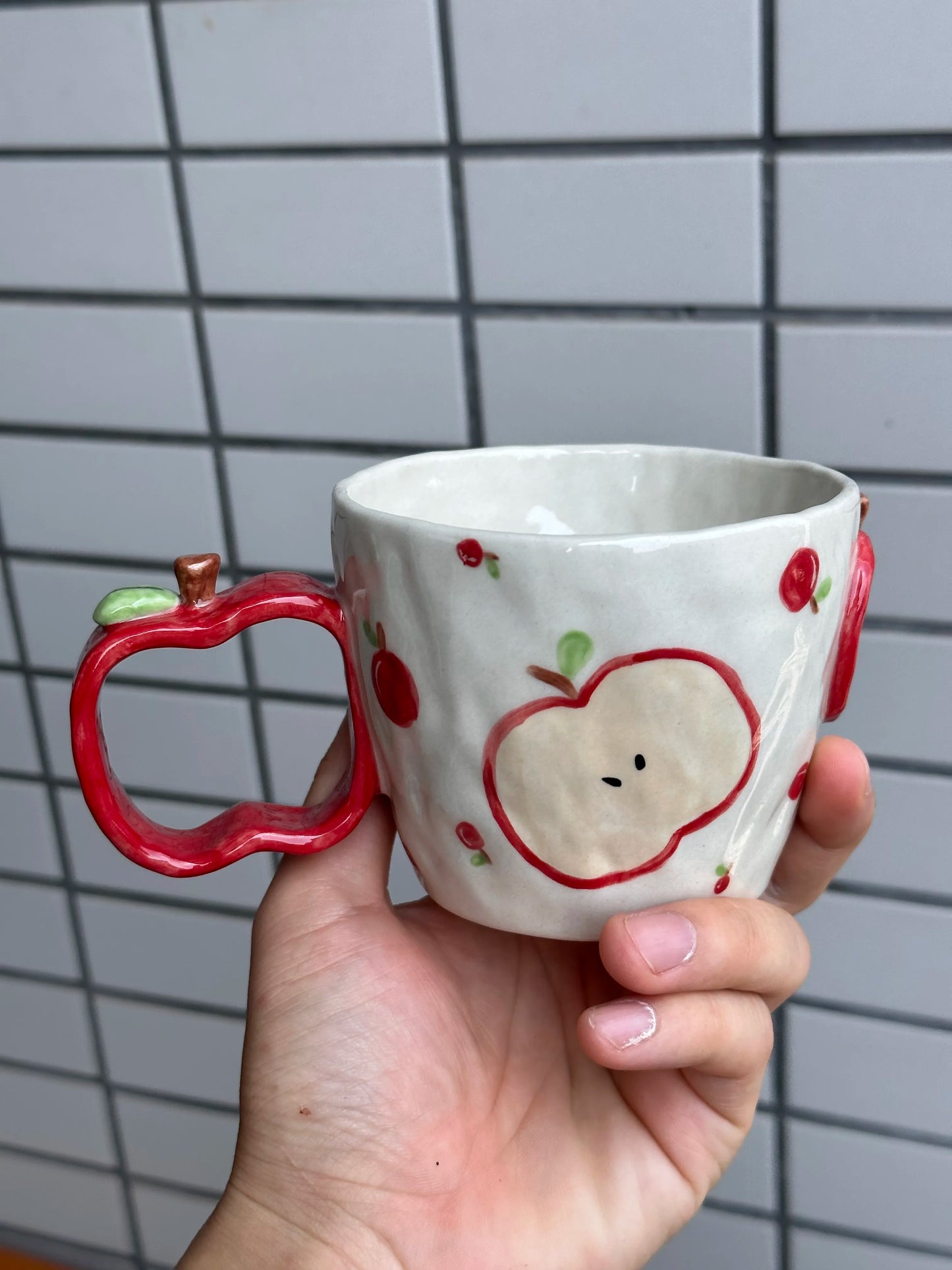 Artisan Hand-Built Apple Mug - Unique Ceramic Coffee Cup