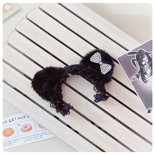 Labubu Doll Decoration - Black Fluffy Doll Hair Headband