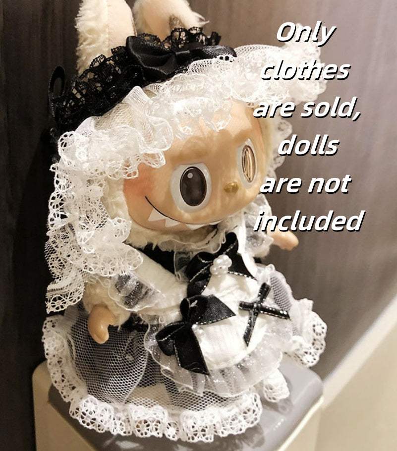 Labubu Clothes-Black Lolita Lace Dress