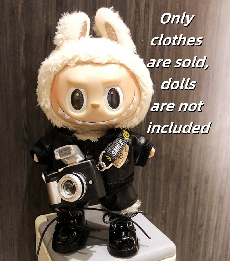 Labubu Clothes-Black Shirt and Pants, Camera, and Shoes Set
