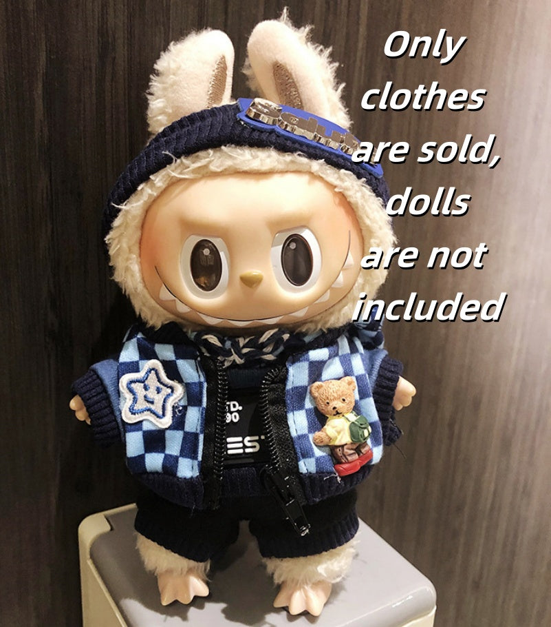 Labubu Clothes-Blue Checkered Casual Outfit