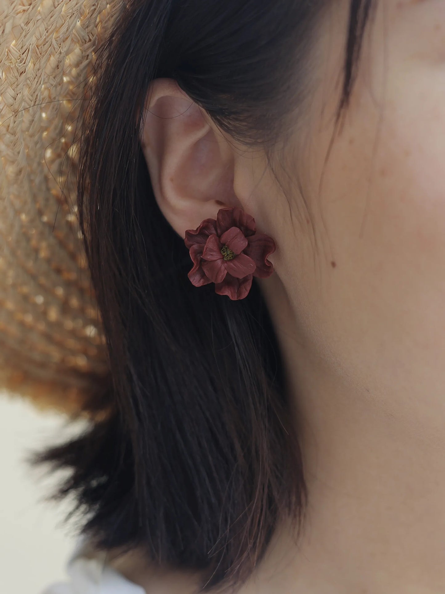 Camellia | Wine Red Handmade Polymer Clay Earrings