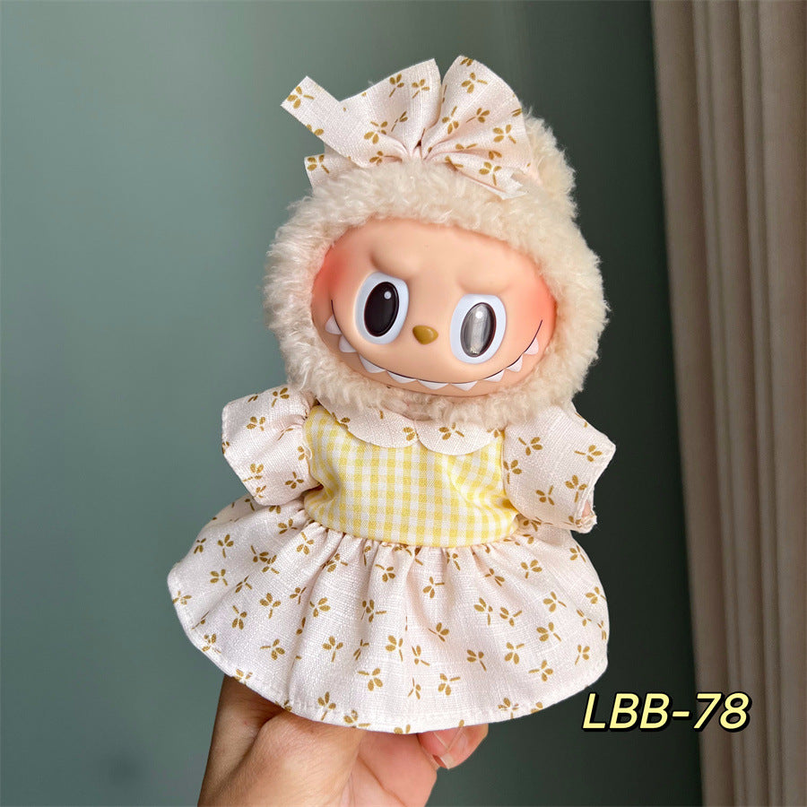 Labubu clothes-Checkered Floral Dress