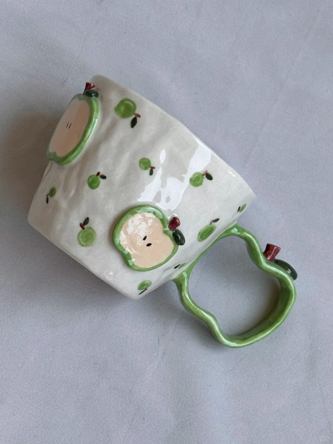 Fresh Green Apple Coffee Cup - Handmade Stoneware Mug