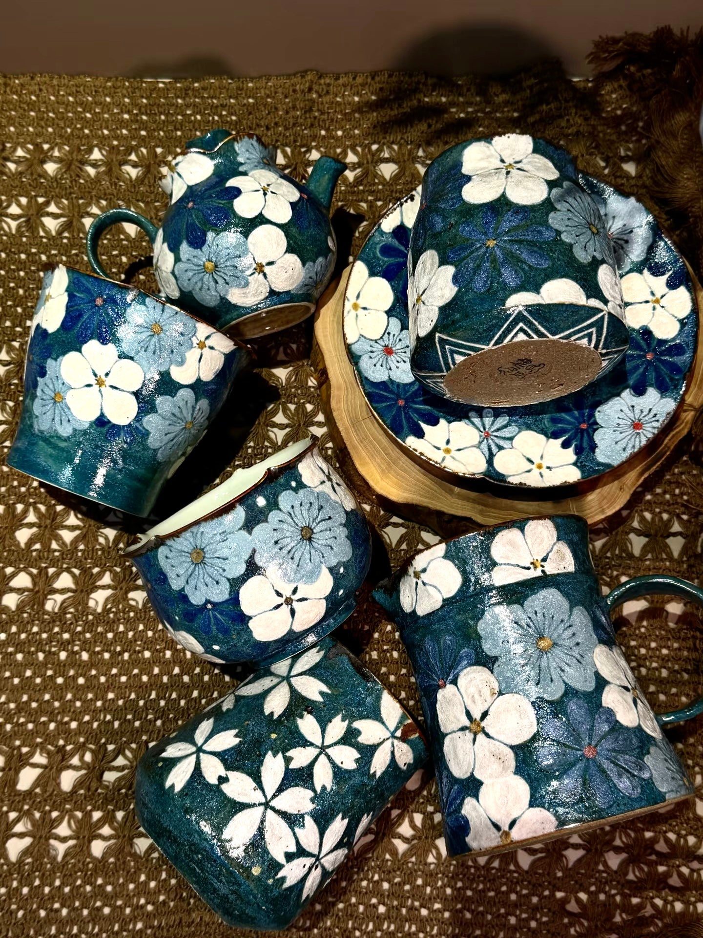 Hand-Painted Ceramic | Floral Creative Stem Cup | High-Temperature Mineral Glaze