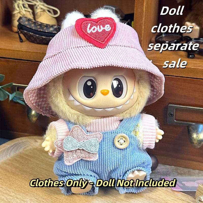 Labubu Clothes 17cm- Little Heart (Heart Beanie+T-Shirt+Overalls)