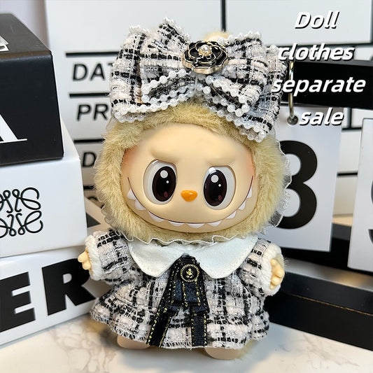 Labubu Clothes 17cm  - White Chanel Style (Hair Accessory + Dress + Bow Tie)