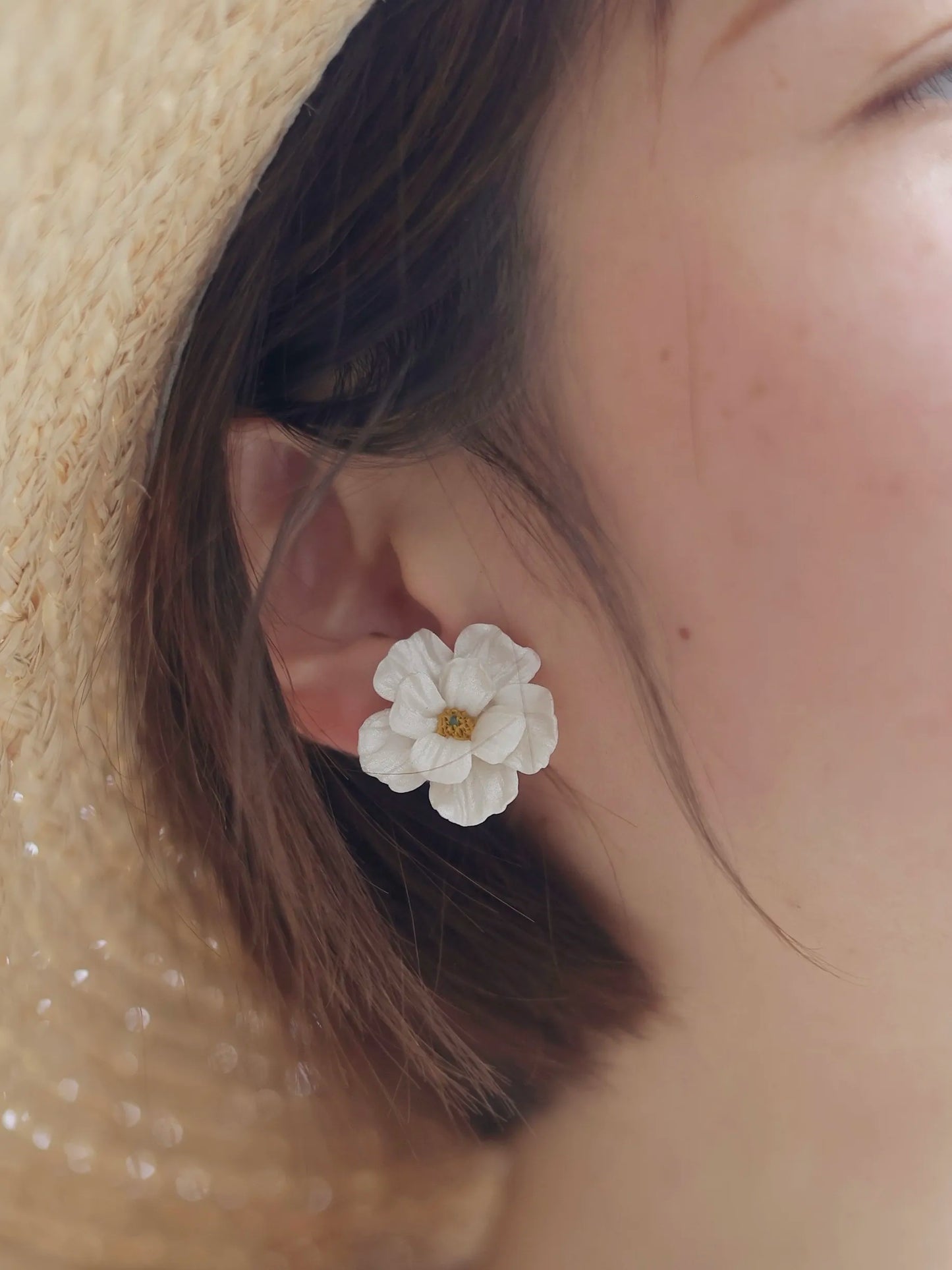 Camellia | Moonlight White Handmade Polymer Clay Earrings