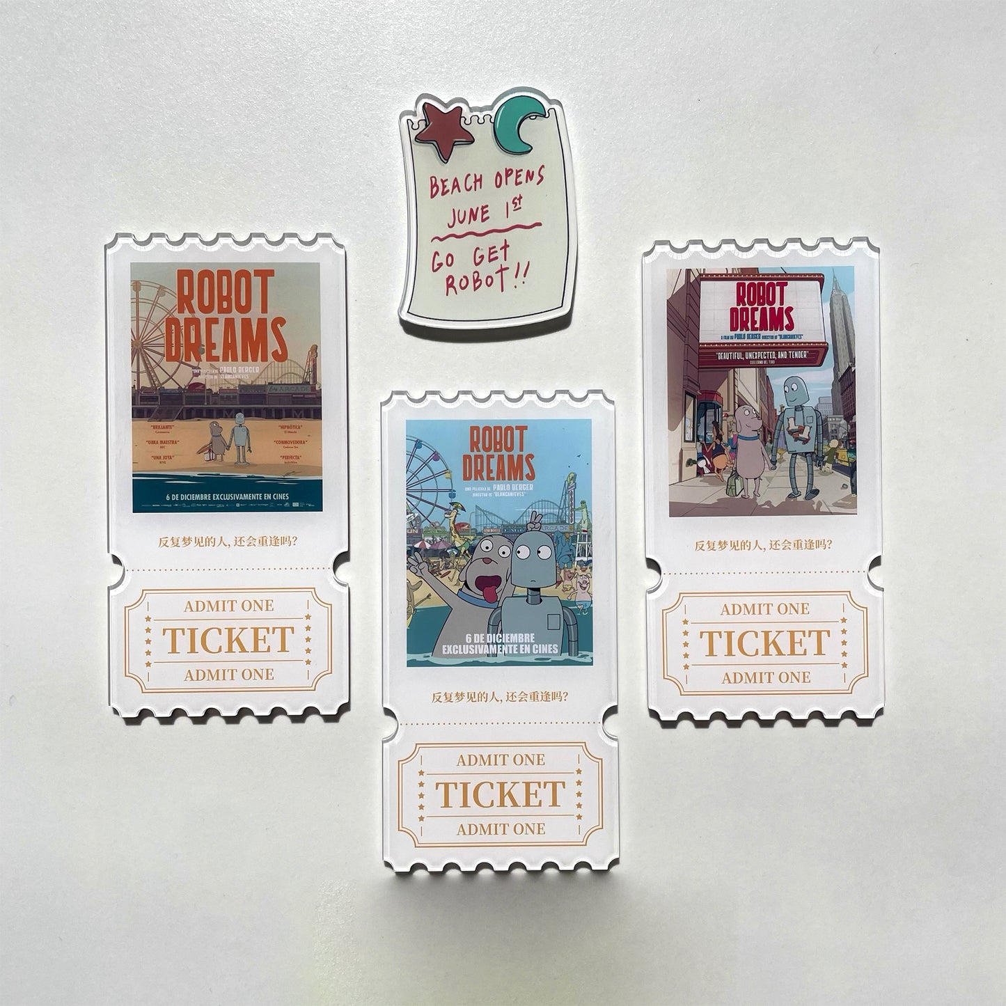 Robot Dreams Fridge Magnet 18 - Robot & Dog Walking Movie Ticket | 6×12cm | 3mm Thick