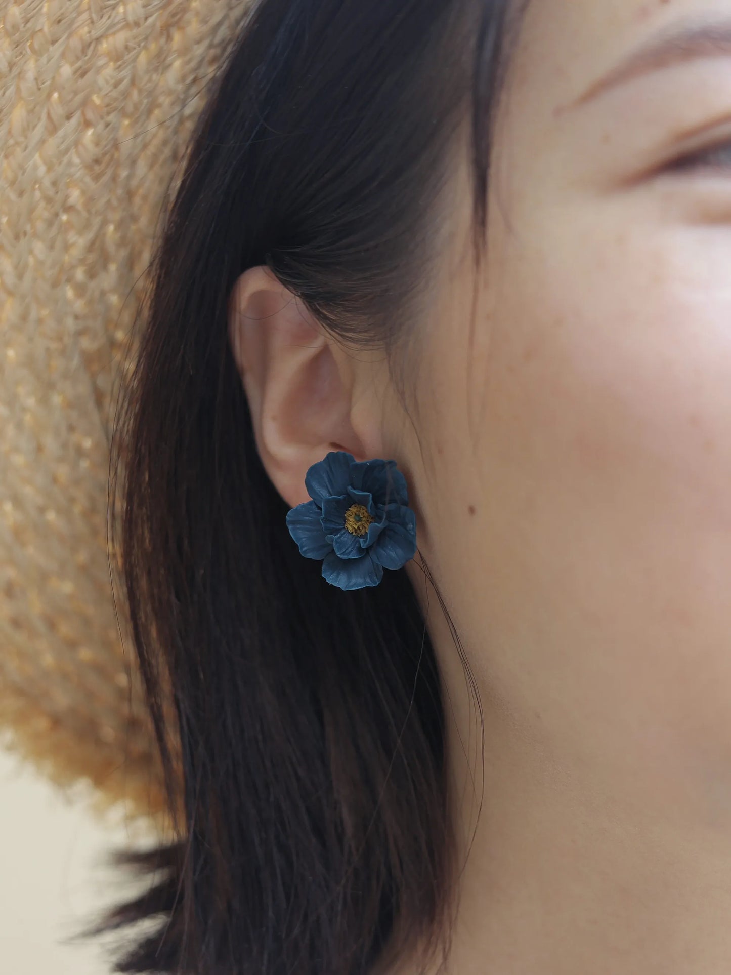 Camellia | Deep Sea Blue Handmade Polymer Clay Earrings
