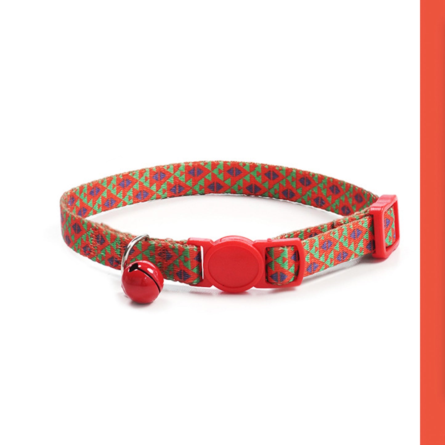 Adjustable Cat Dog Collar with Bell-Red Geometric