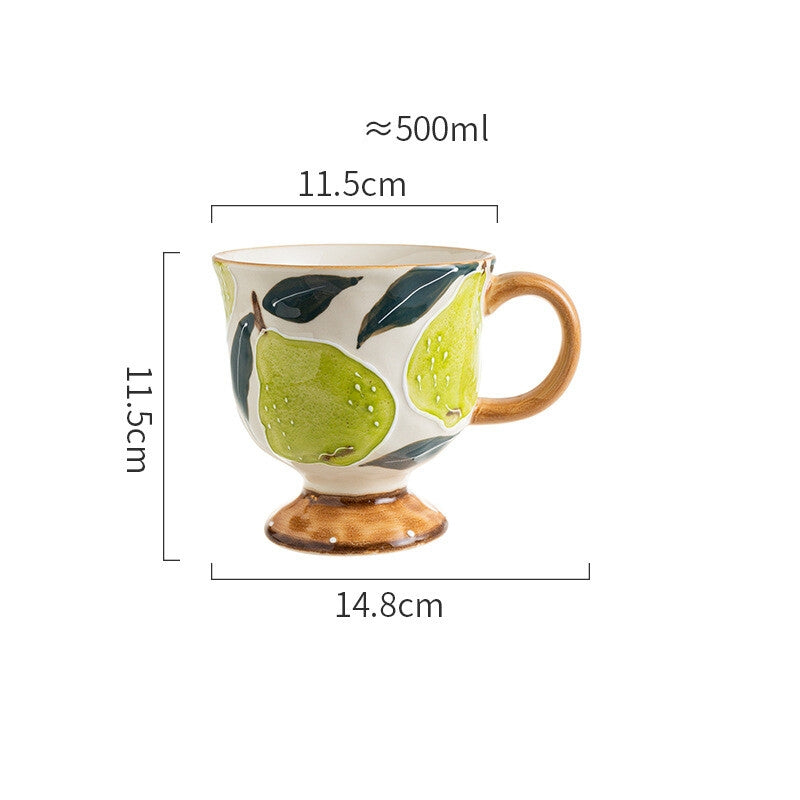 Hand-painted Raised Relief Ceramic Mug - Vintage Underglaze Tea Cup