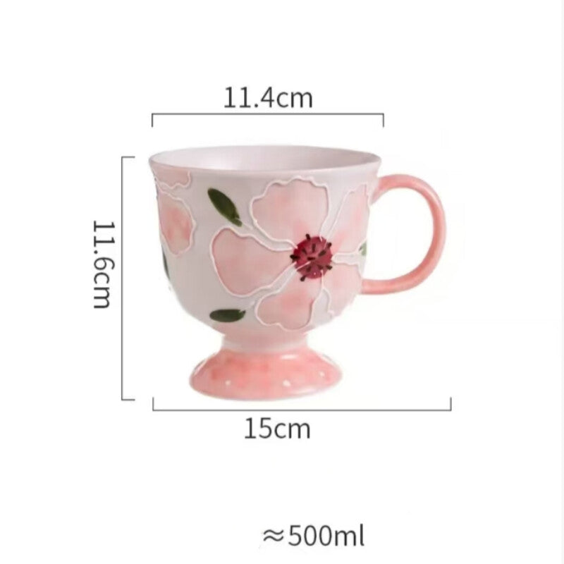 Hand-painted Raised Relief Ceramic Mug - Vintage Underglaze Tea Cup