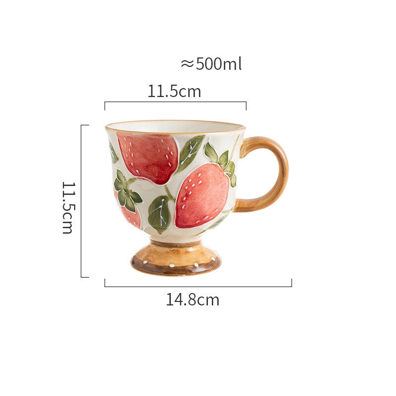 Hand-painted Raised Relief Ceramic Mug - Vintage Underglaze Tea Cup