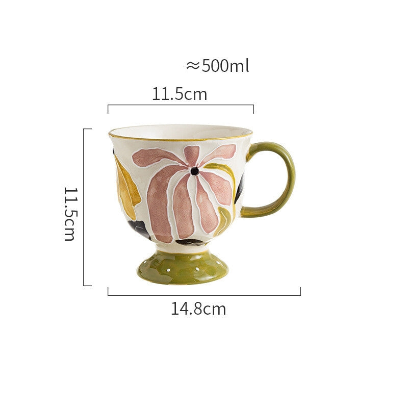 Hand-painted Raised Relief Ceramic Mug - Vintage Underglaze Tea Cup