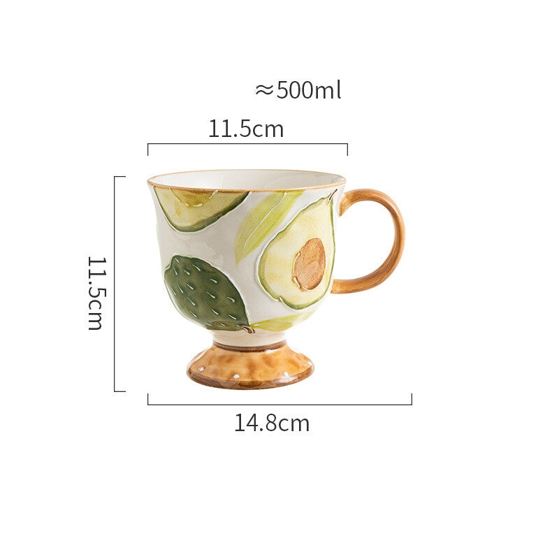 Hand-painted Raised Relief Ceramic Mug - Vintage Underglaze Tea Cup