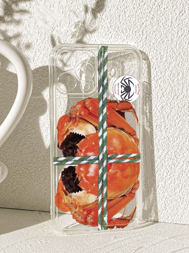 Transparent Crab Design Phone Case for iPhone 16/15/14/13/12/11 Pro/Max - Realistic Seafood Art Protective Cover