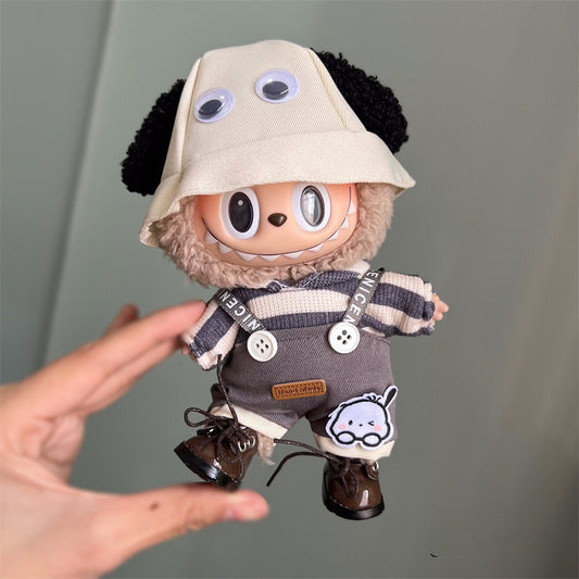 17cm Labubu Outfit - Black & White Dog Overalls | Cute Animal Doll Clothes
