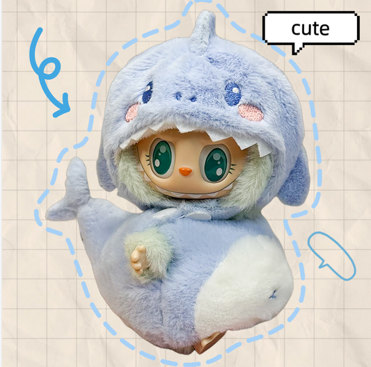 Labubu Outfit 17cm- 3D Blue Shark (Hooded Puffer Jacket + Tail)