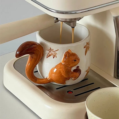 3D Squirrel Ceramic Mug Set - Handcrafted Animal Design Coffee Cup, High-Unique Gift