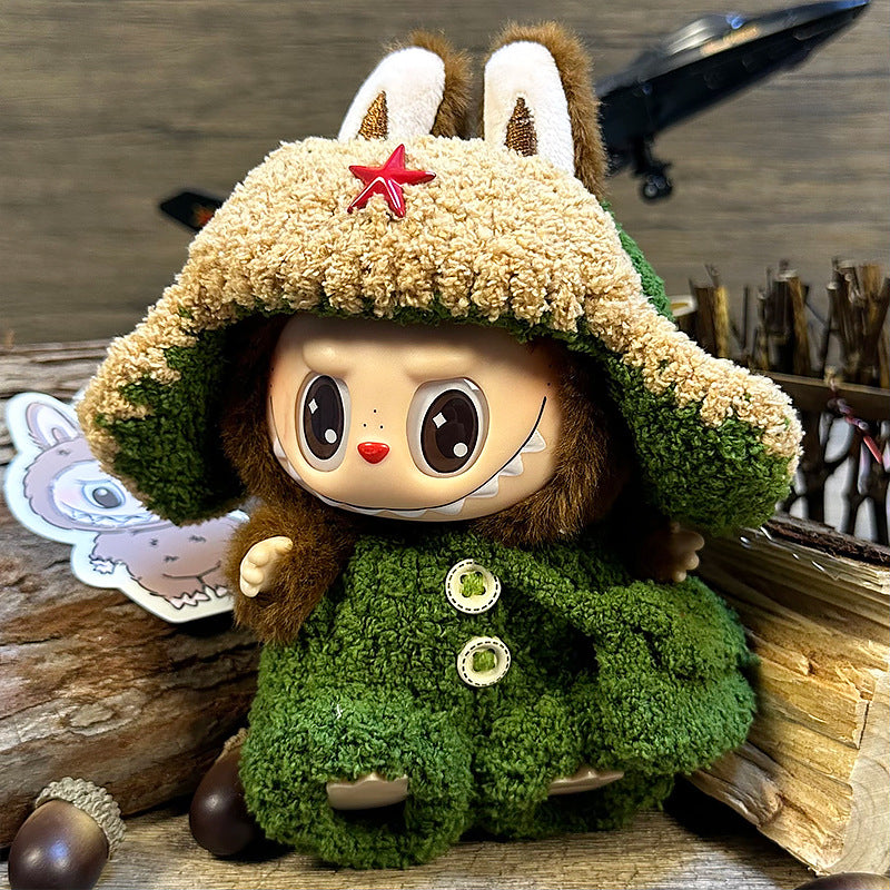 Labubu Clothes 17cm-Military Style (Fur Hat + Overalls + Crossbody Bag)