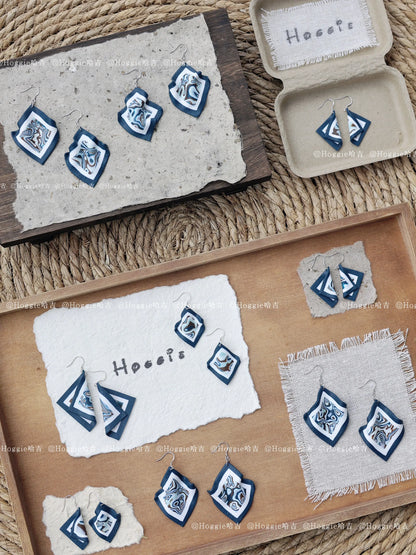 Handmade Clay Earrings Abyssal Blue- Unique Artisan Jewelry Gift