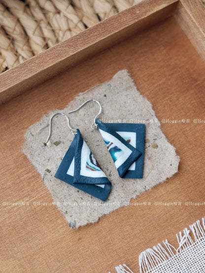 Handmade Clay Earrings Abyssal Blue- Unique Artisan Jewelry Gift