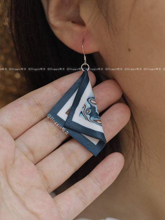 Handmade Clay Earrings Abyssal Blue- Unique Artisan Jewelry Gift