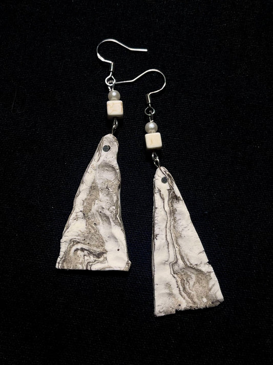 Arrowhead Ceramic Earrings - Solid Black White Triangle