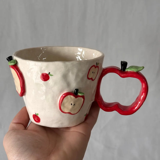 Artisan Hand-Built Apple Mug - Unique Ceramic Coffee Cup