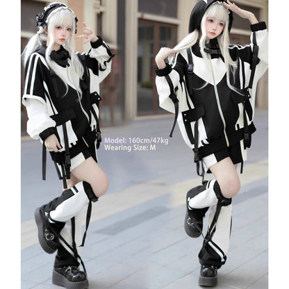 [Winged Light Gear] Original Decora Kei Anime-style Coat Set - Black and White Otaku Fashion