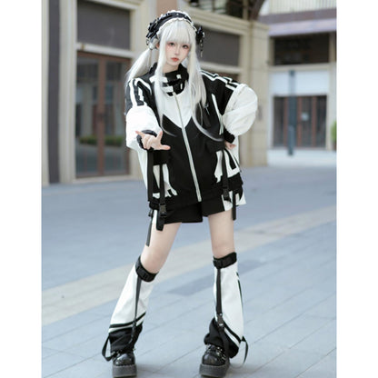 [Winged Light Gear] Original Decora Kei Anime-style Coat Set - Black and White Otaku Fashion