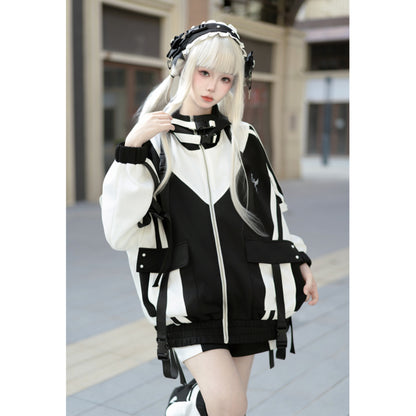[Winged Light Gear] Original Decora Kei Anime-style Coat Set - Black and White Otaku Fashion